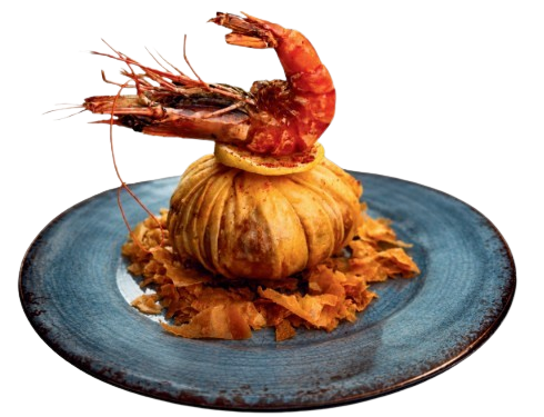 Pastilla Océane — pastilla crujiente de mariscos con vermicelli y cítricos